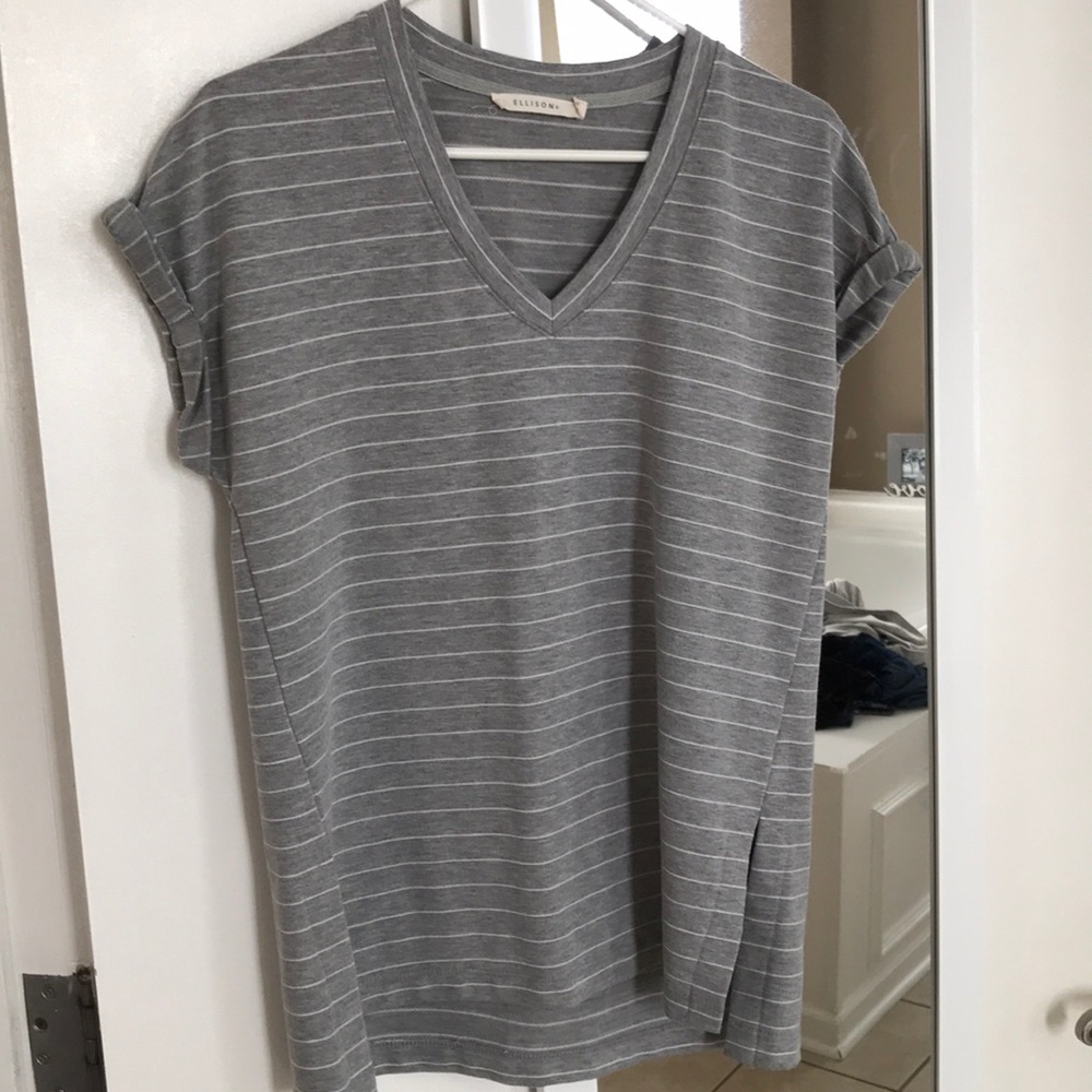 Grey and white oversized shirt with side slits